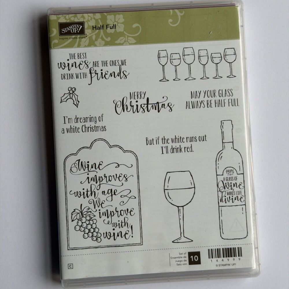 Stampin Up! Half Full rubber stamp set Wine Bottle Glass Grapes Christmas Friend